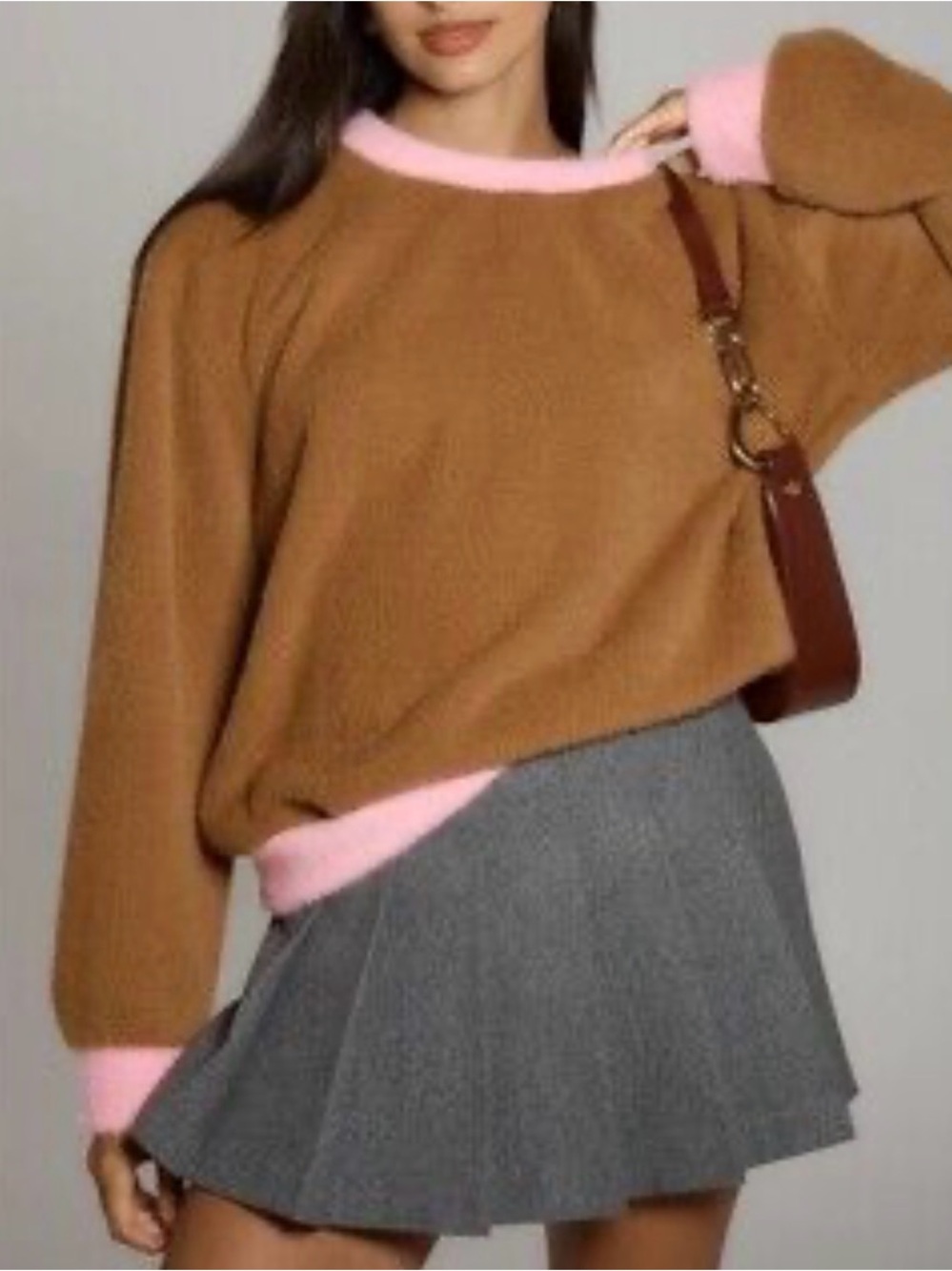 Maeve cozy brown & pink mohair-style sweater